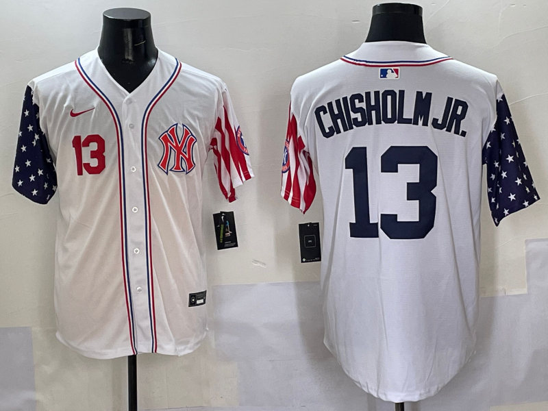 Men 2025  MLB New York Yankees #13 Chisholm Jr white jersey style 16->new york yankees->MLB Jersey